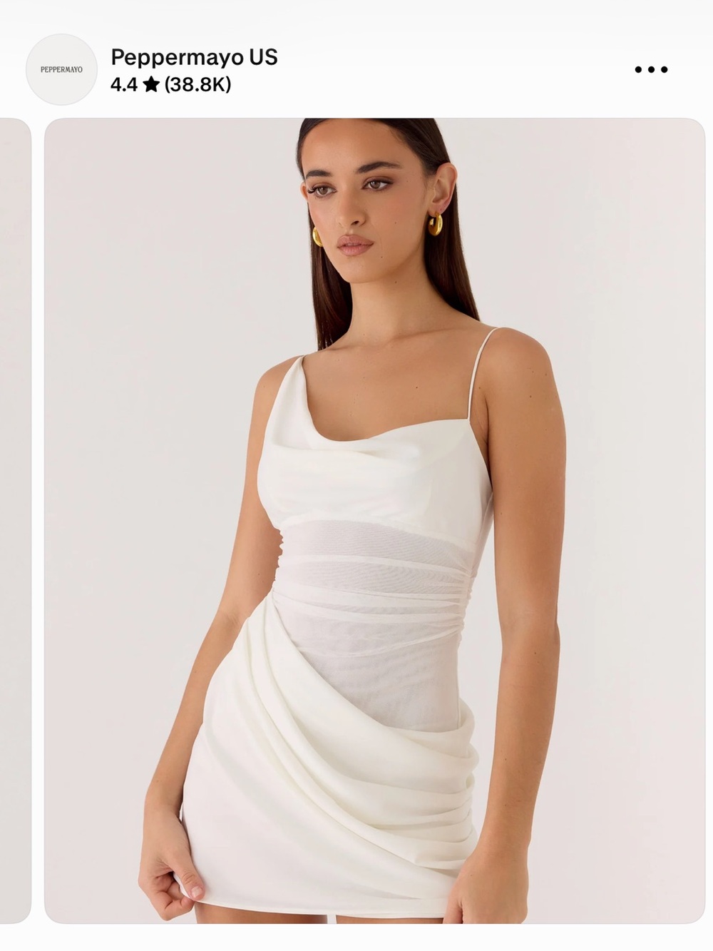 Peppermayo Ivory Asymmetrical Draped Mini Dress - Picture 2 of 3